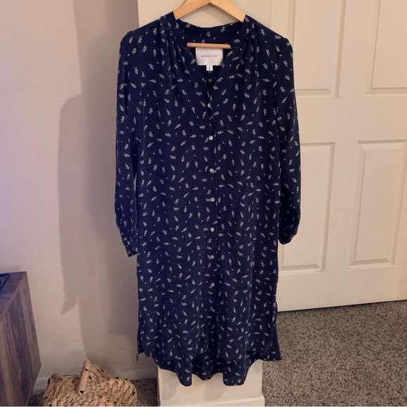 Amour Vert Navy Floral Long Sleeve Dress - Picture 1 of 6